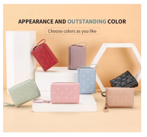64% OFF KIKI Ph Women heart embroider wallet PU leather coin purse female short wallet for woman 56154
