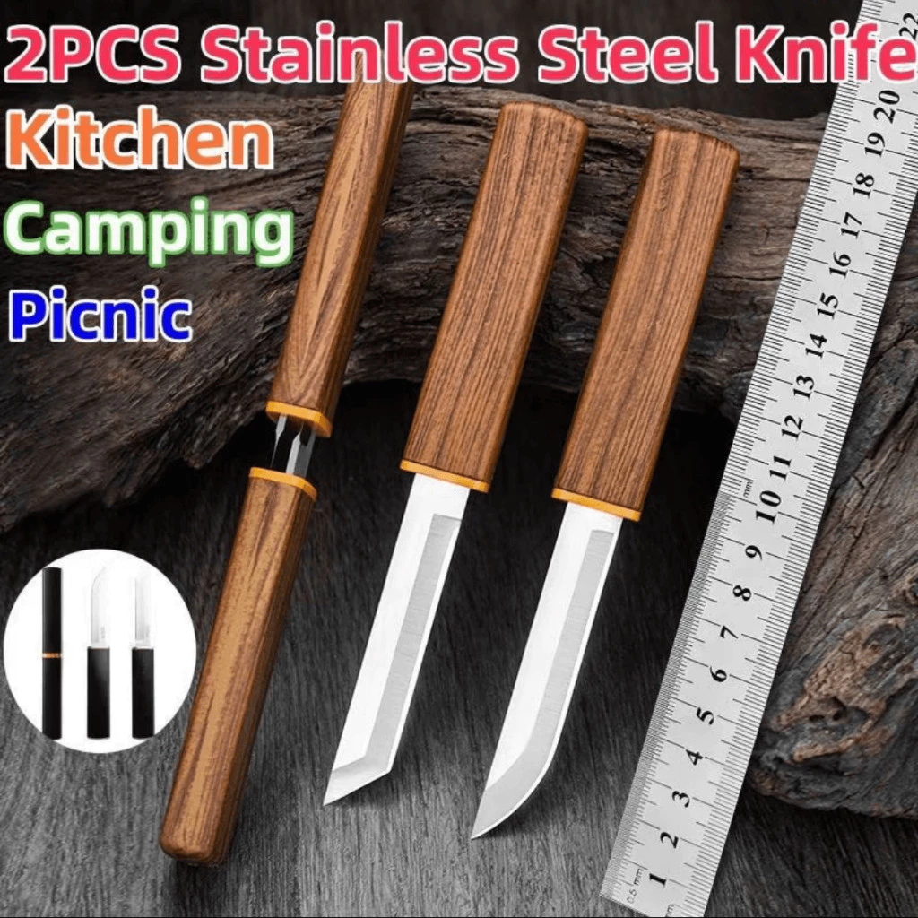 20% OFF 3Pairs High Quality 2-in-1 Japanese Knife - Portable Wood Grain Double Knife for Kitchen & Picnic
