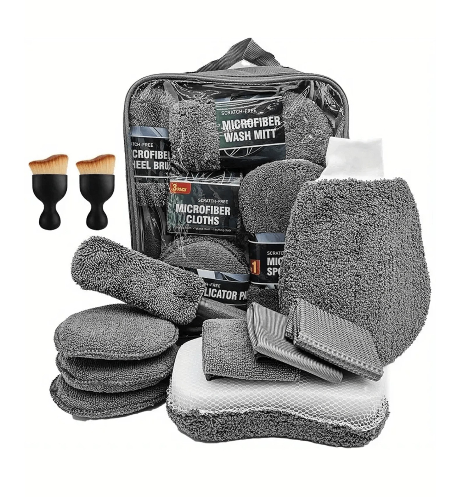 11pcs Car Cleaning Kit, Includes Tire Brush, Microfiber Cleaning Gloves, Scraper Pad And Detail Sponges For Interior & Exterior Care, An Excellent Choice For Car Cleaning