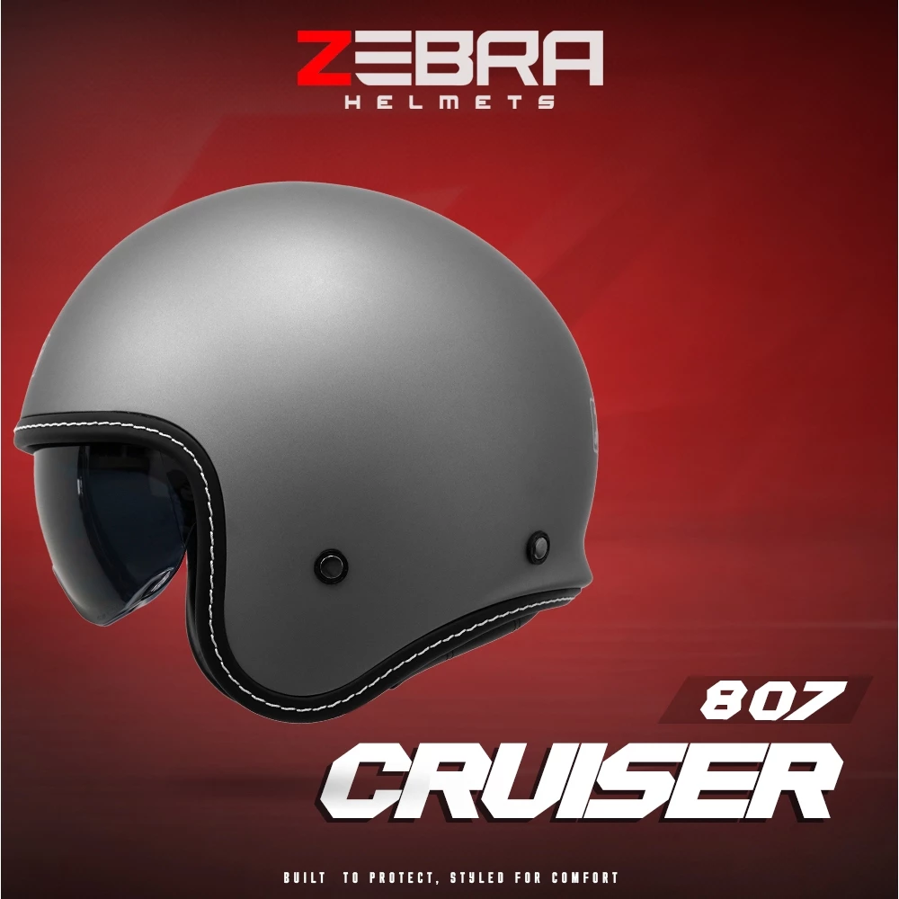 41% OFF ZEBRA 807 Cruiser w/o Peak Mono Color Half Face Single Visor Motorcycle Helmet
