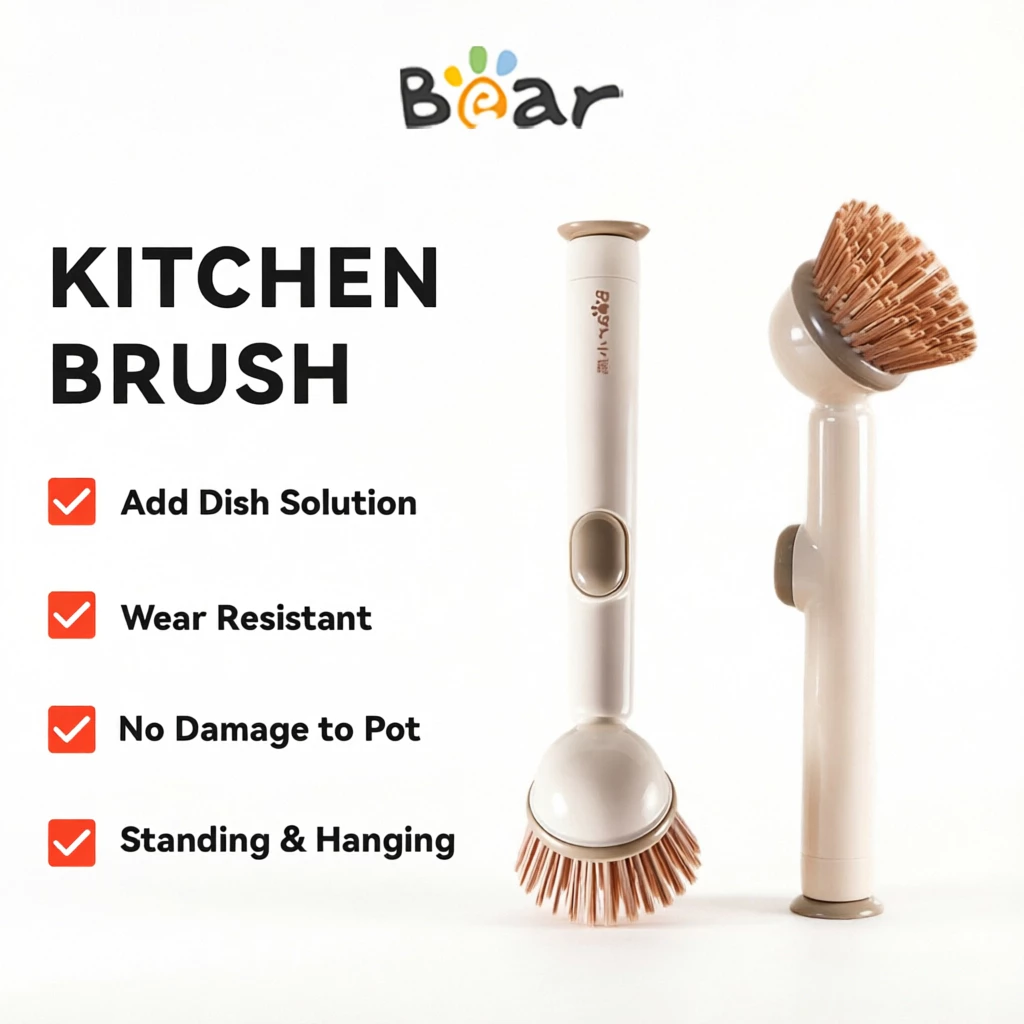 25% OFF Bear Multifunctional Kitchen Cleaning Brush Utensil Dishes Wash Brush with Auto Dishwashing Liquid Soap Dispenser Standing Hanging
