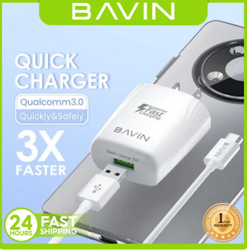 65% OFF BAVIN PC586 USB Cellphone Charger Fast Charging Supported QC3.0 VOOC+1 M Cable for Micro /Type-C /iP for Xiaomi Samsung