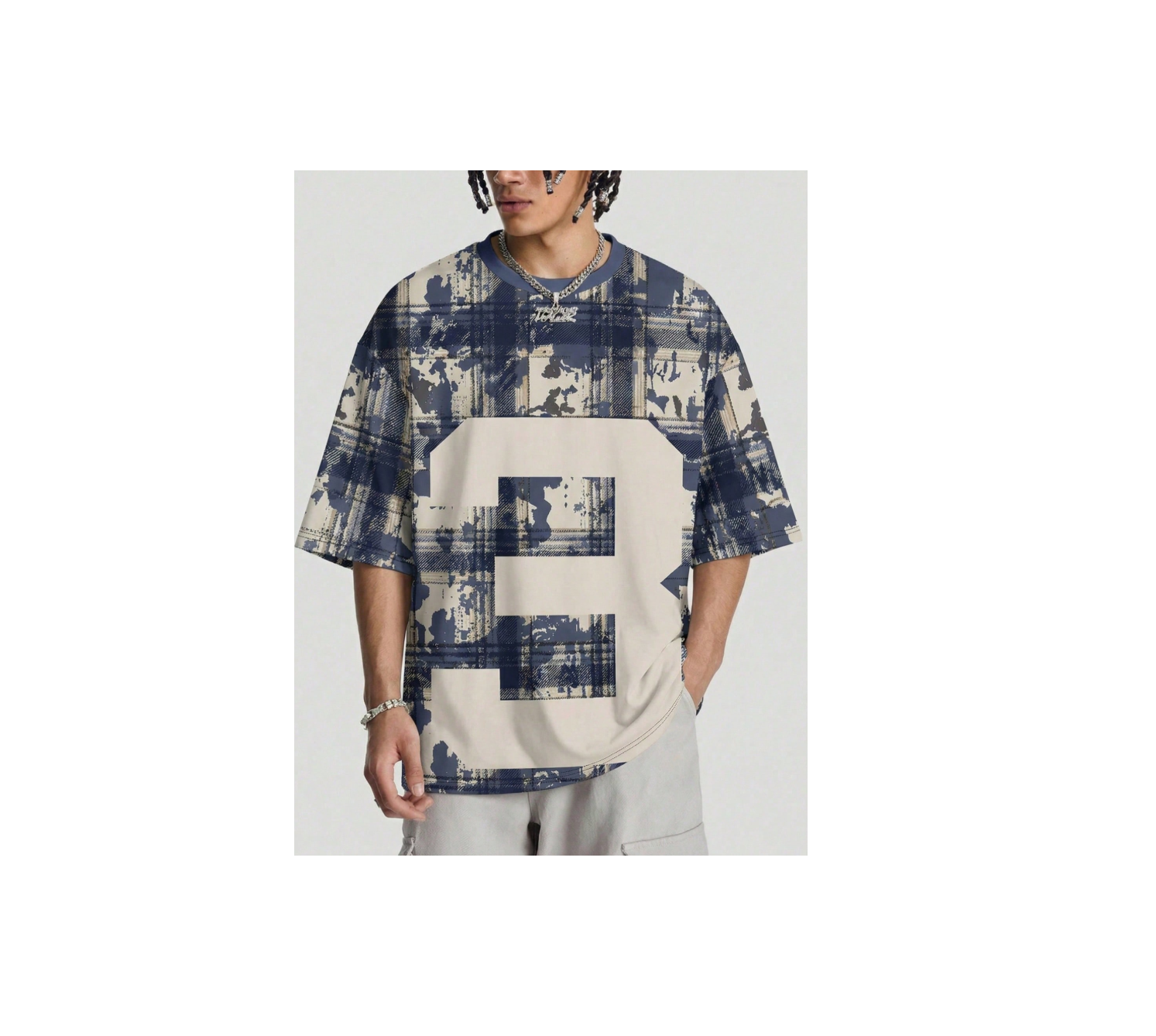 18% OFF Men's Retro Distressed Plaid Round Neck Short Sleeve Loose Fit Numeric Print T-Shirt