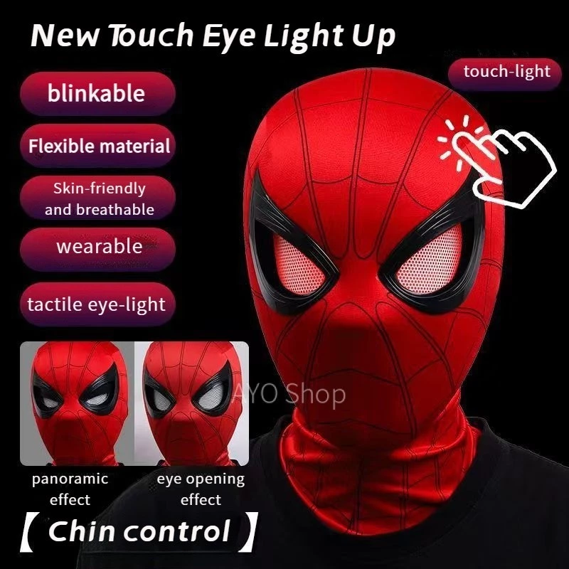 34% OFF 2026 New Spiderman Mask | Touch Control Glowing Movable Blinking Eyes | Kids & Adults Cosplay Party Costume Topeng Spiderman