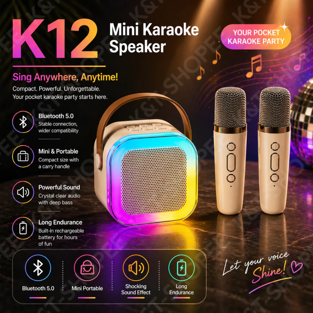 37% OFF K12 Wireless Bluetooth Karaoke Speaker with Dual Wireless Microphones Portable Party Speaker