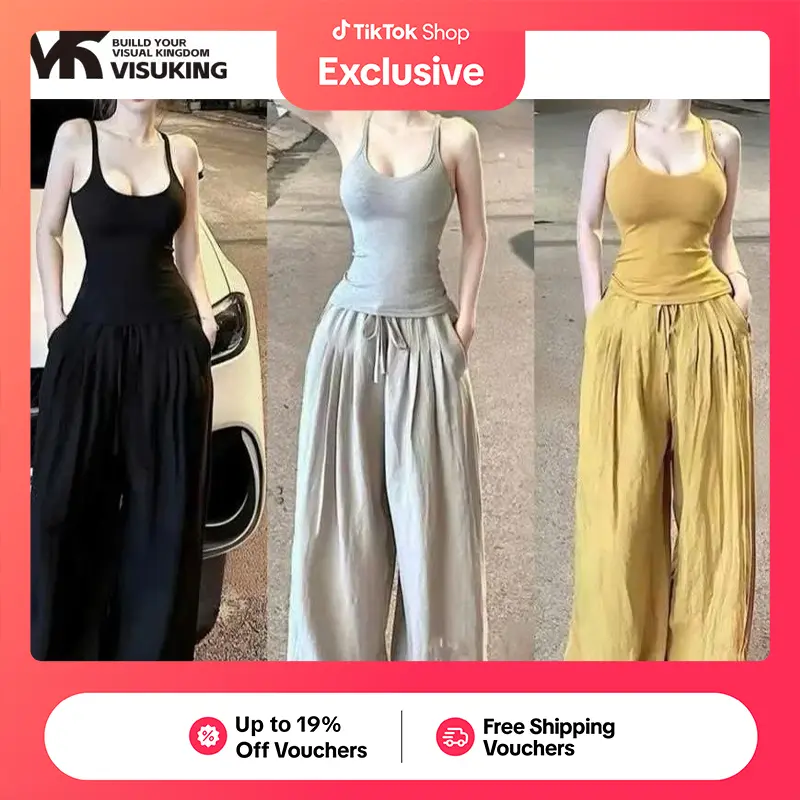 51% OFF VISUKING Woman's Suit Halter Top Wide-Leg Baggy High-Waisted Simple Fashionable