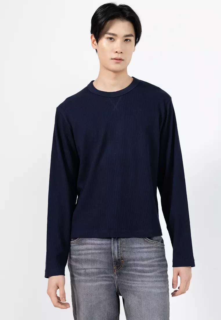 49% OFF Cropped Fit Textured Long Sleeves Tee