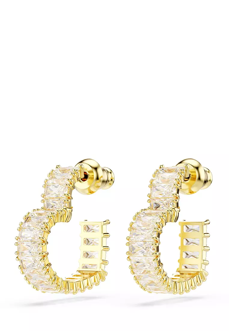 3% OFF Swarovski Matrix Hoop Earrings, Baguette Cut, Heart, Small, White, Gold-Tone Plated
