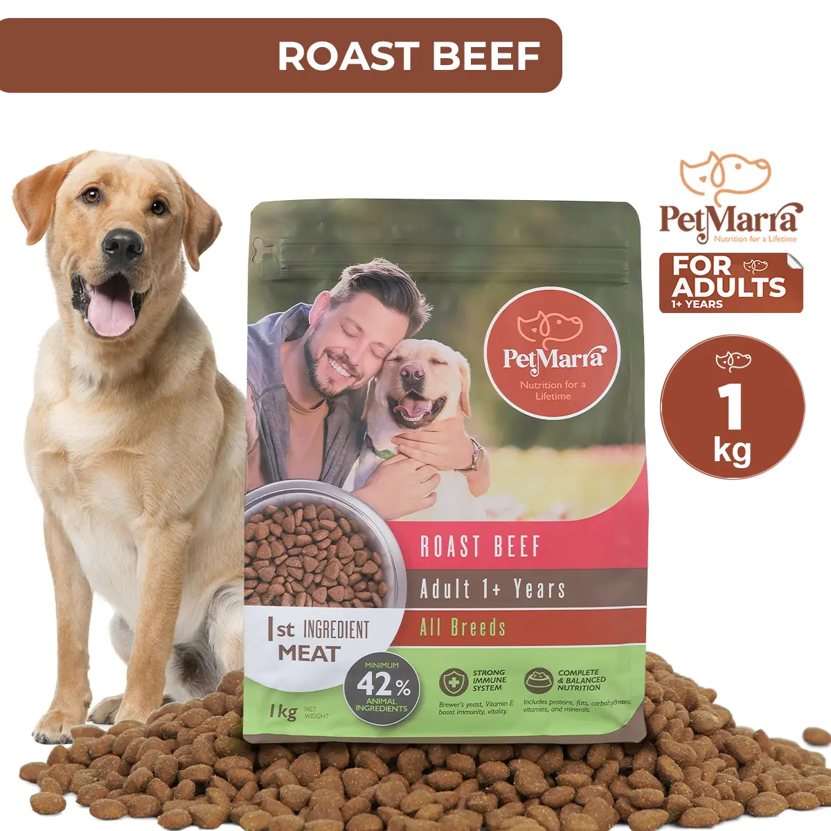 47% OFF PetMarra Adult Dog Dry Food Roast Beef Flavor 1kg pet dogs foods kibbles pets high quality kibble all breeds