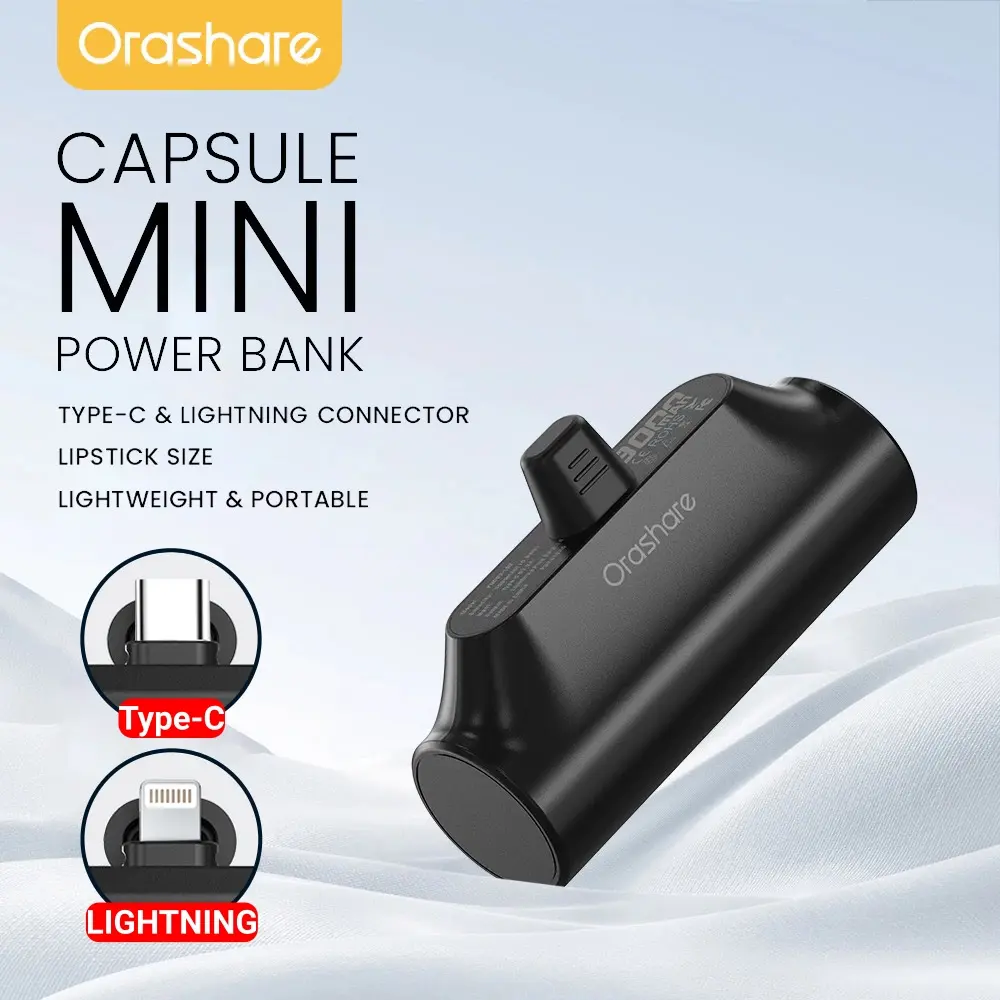 74% OFF Orashare PNC03 3000mAh Mini Power Bank, Ultra-Compact Capsule Portable Charger with Built-in Lightning & Type-C, Pocket Portable Charger for iOS & Android Devices