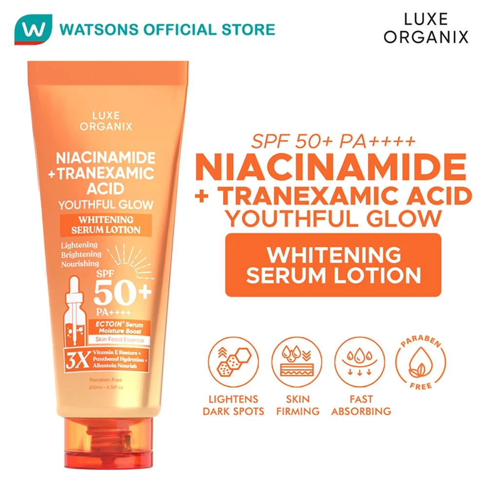 8% OFF LUXE ORGANIX Niacinamide + Tranexamic Acid Youthful Glow Whitening Serum Lotion Spf 50 Pa++++ 200ml