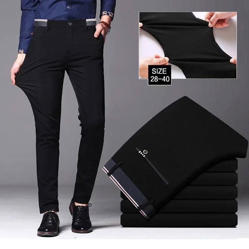 52% OFF Men's Formal Suit Pants Office Stretchable Slacks Slim Fit Black Long Trousers Men s Apparel korean Casual Pant Plus Size