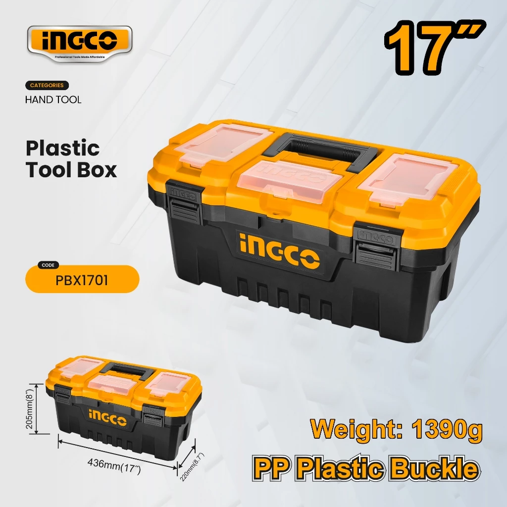 20% OFF Ingco 17" Plastic Tool Box Organizer with Tray 15kg capacity PP Material PBX1701 IHT