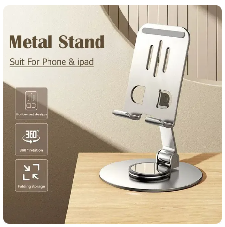 29% OFF COD 360° Rotatable Metal Cellphone Stand Carbon Steel Foldable Phone Holder Portable 360 Degree Rotating Desktop Live Tablet Stand Flexible Desk Lazy Pad Cellphone Holder Adjustable Height Telescopic Aluminum Alloy Non-slip Sstand
