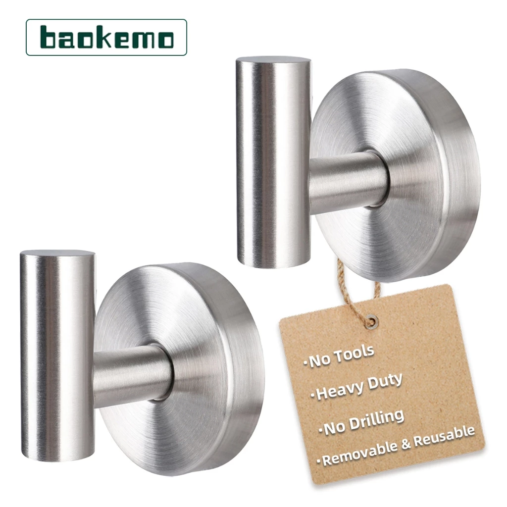 50% OFF BAOKEMO Stainless Steel Suction Cup Hook Reusable Shower Hook Bathroom Kitchen Wall Mounted Hook