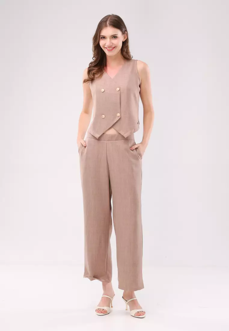 57% OFF Thick Linen Sleeveless Vest Terno Pants