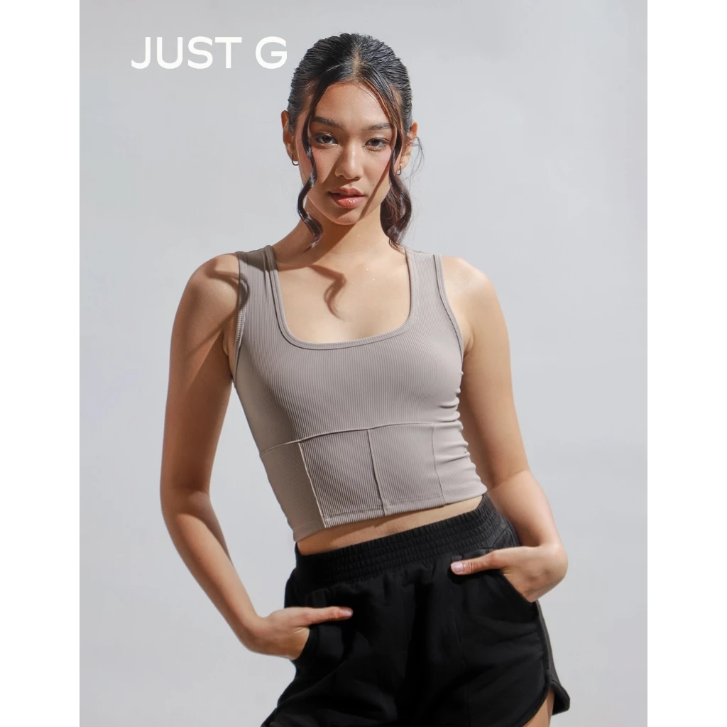 55% OFF Just G Ribbed Corsetry-Like Square Neck Tank Top