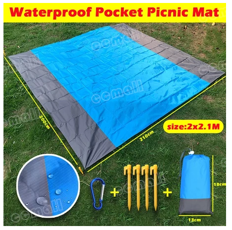 30% OFF Waterproof Pocket Picnic Mat Outdoor Camping Beach Mat Waterproof Plaid Polyester Picnic Blanket