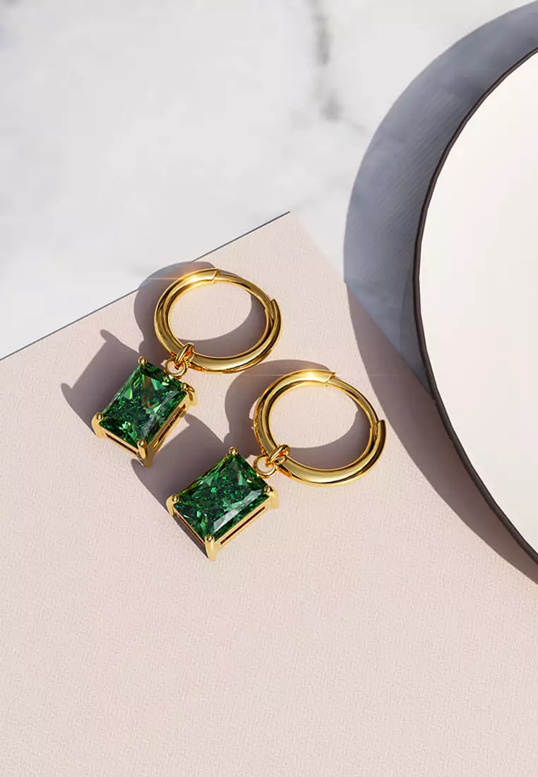 76% OFF Bullion Gold Faye Emerald Green Rectangular Drop Pendant Hoop Earrings