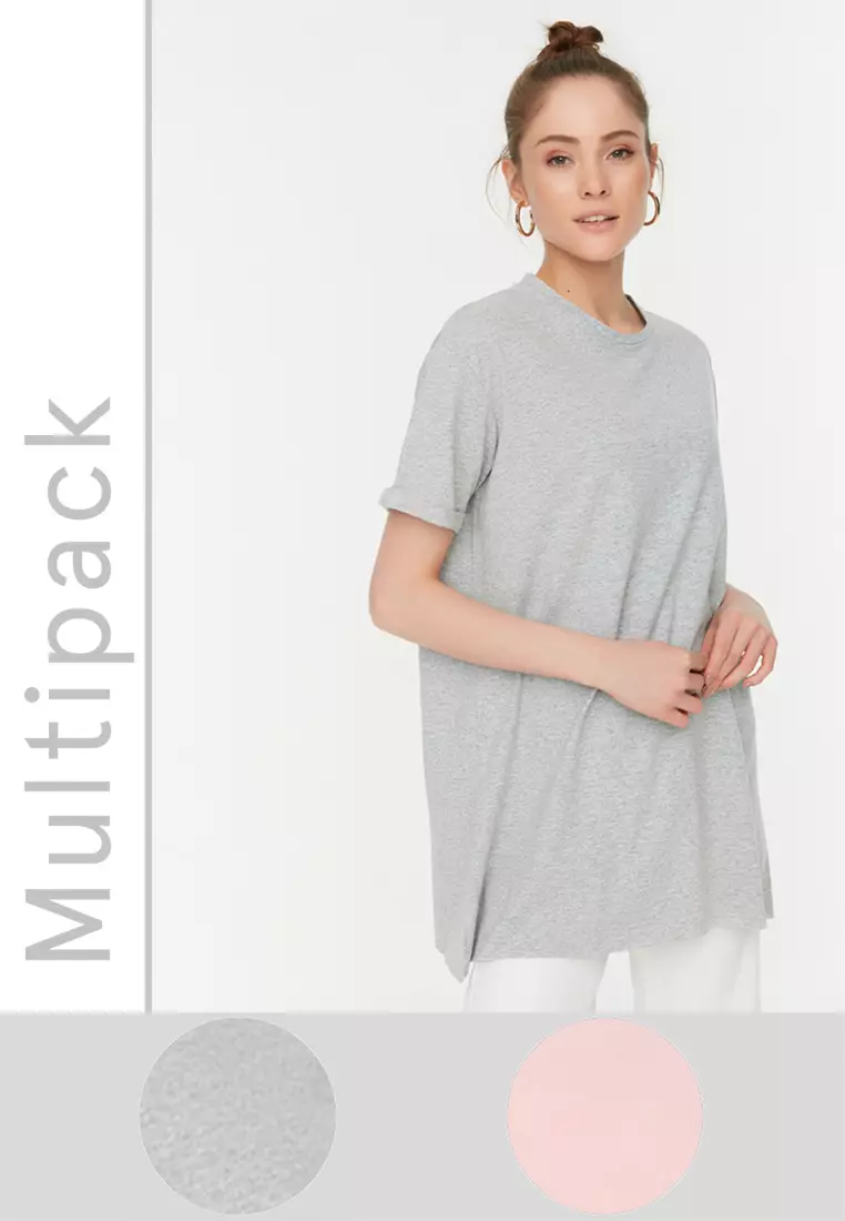 64% OFF MODEST 2-Pack Slit Crew Neck T-Shirt