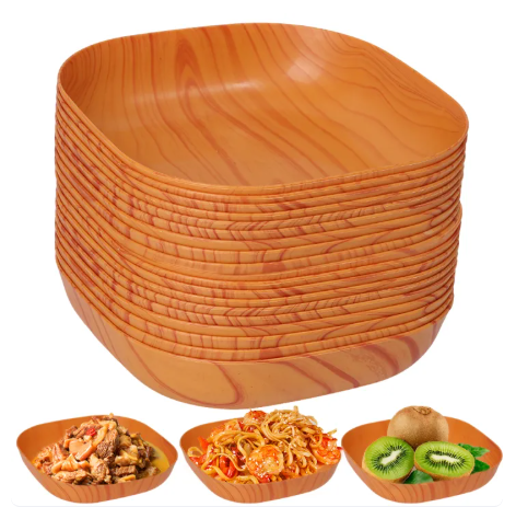 50% OFF 10Pcs Wooden Design Plate Set / Plastic Square Plate Dishes / Dessert Snacks Tray / Kitchen Tableware Kitchenware