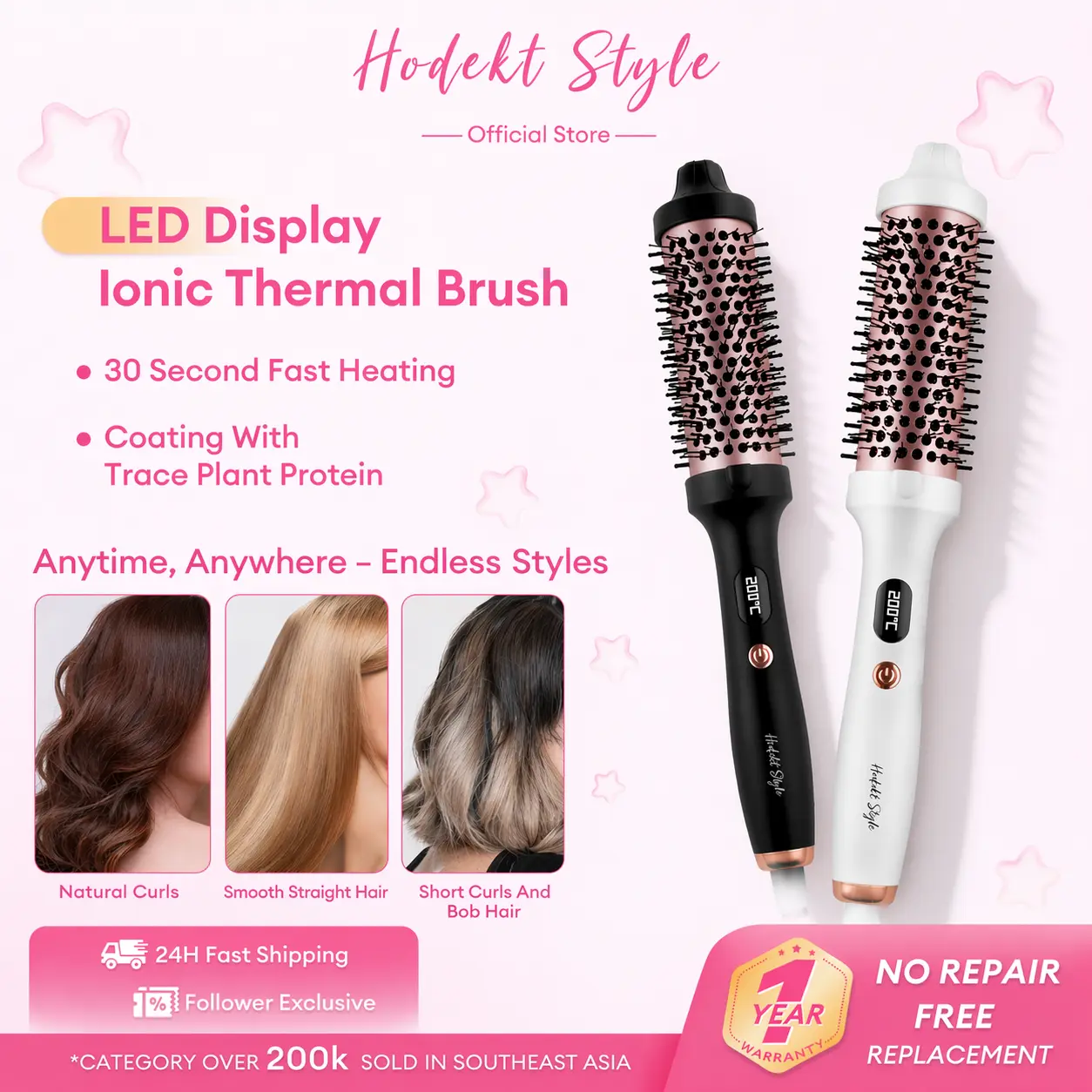 56% OFF Hodekt 2 in 1 Ionic Thermal Brush/30 Seconds Fast Heating /Coating With Trace Plant Protein/Salon-level care