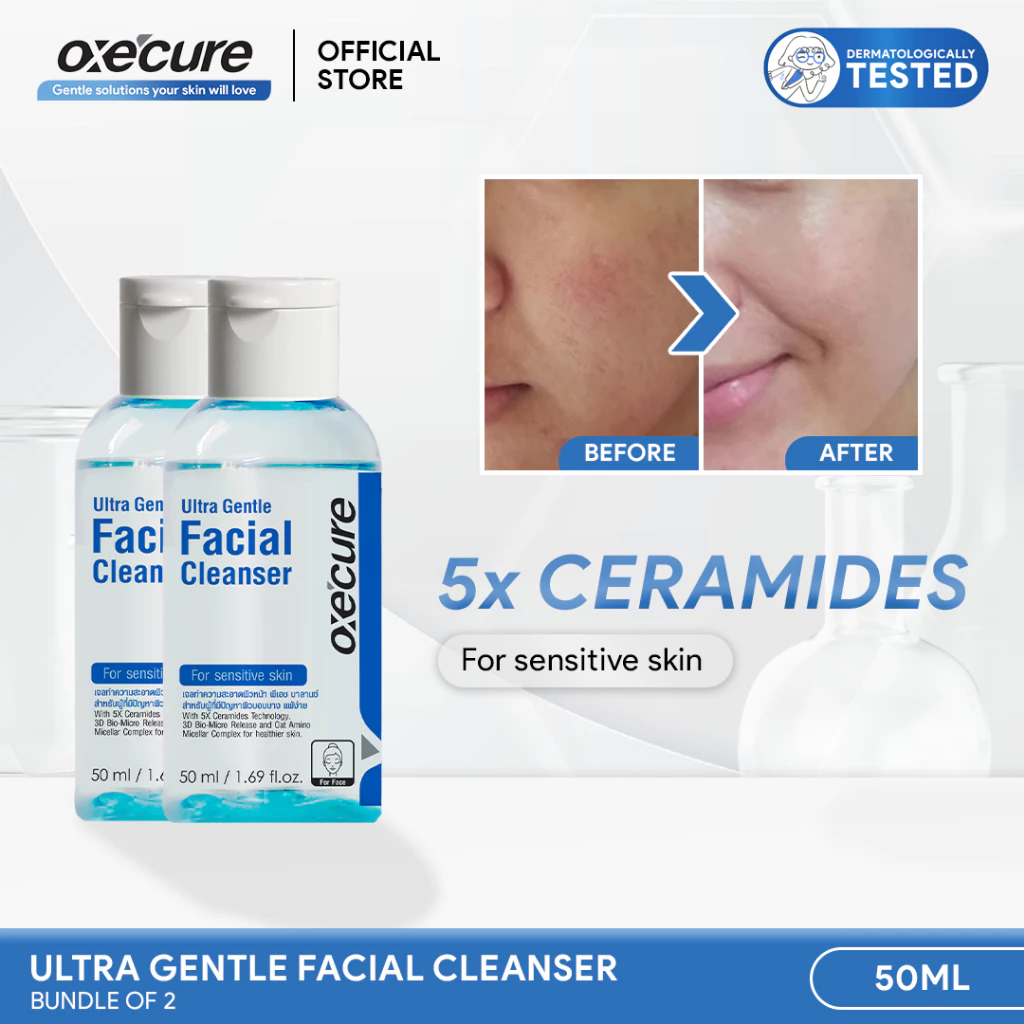 50% OFF OXECURE Ultra Gentle Facial Cleanser 50ml, Bundle of 2 [Hypoallergenic, Fragrance-free, Alcohol-free