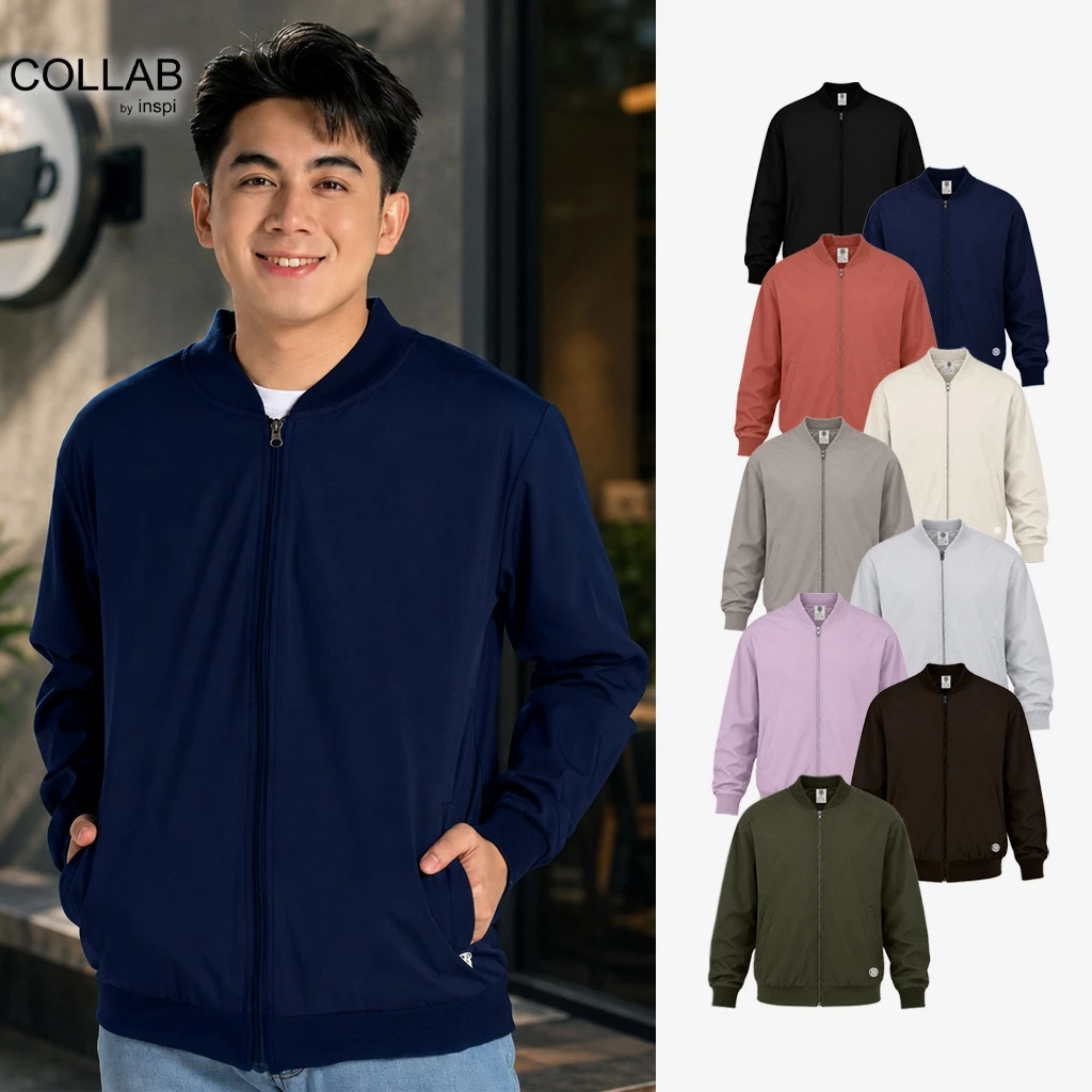 36% OFF COLLAB by Inspi Plain Bomber Jacket with Full Zipper Closure and Side Pockets Korean Outfit