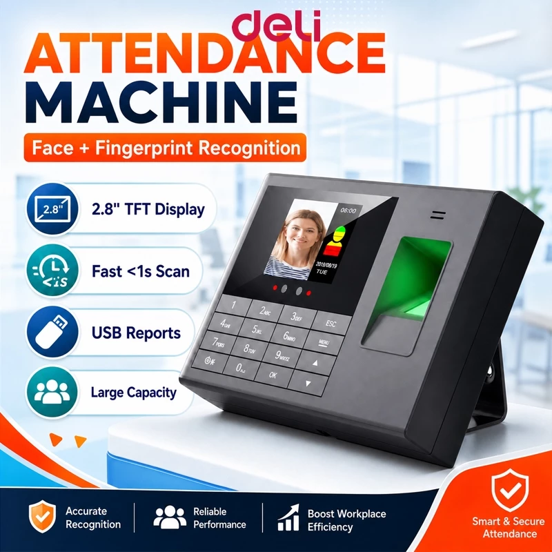 46% OFF Deli Face Recognition Attendance Machine 2.8'TFT Biometric Scanner Fingerprint Absence Machine