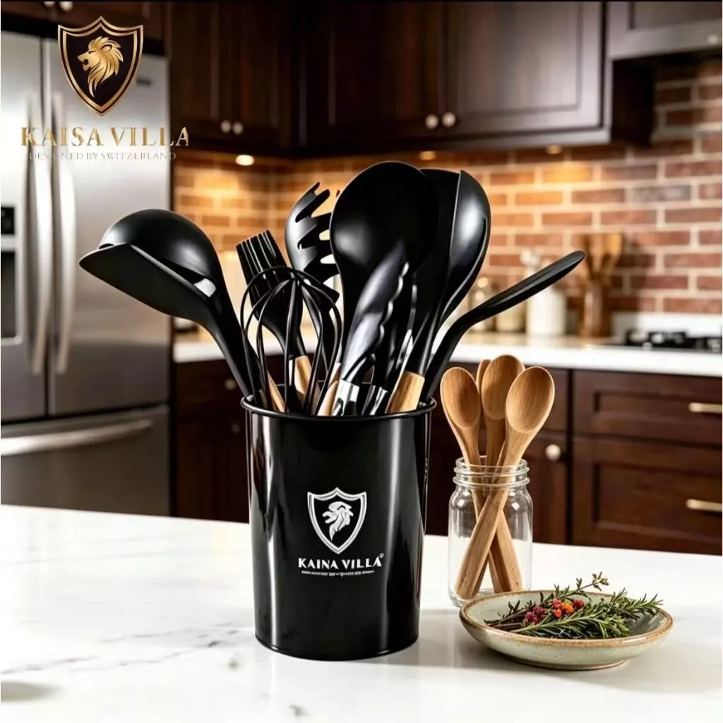 42% OFF Kaisa Villa 12pcs Silicone Utensil Set Wooden Handle Non-Stick Heat Resistant Kitchen Utensils