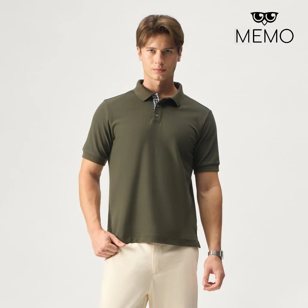 27% OFF Memo Pique Polo with Contrast Placket For Men