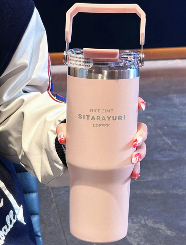 25% OFF 1pc Oversized Insulated Tumbler Water Bottle, High Capacity Stylish Design With Handle, Can Hold Hot Water, Thick Straw Cup For Home Back To School