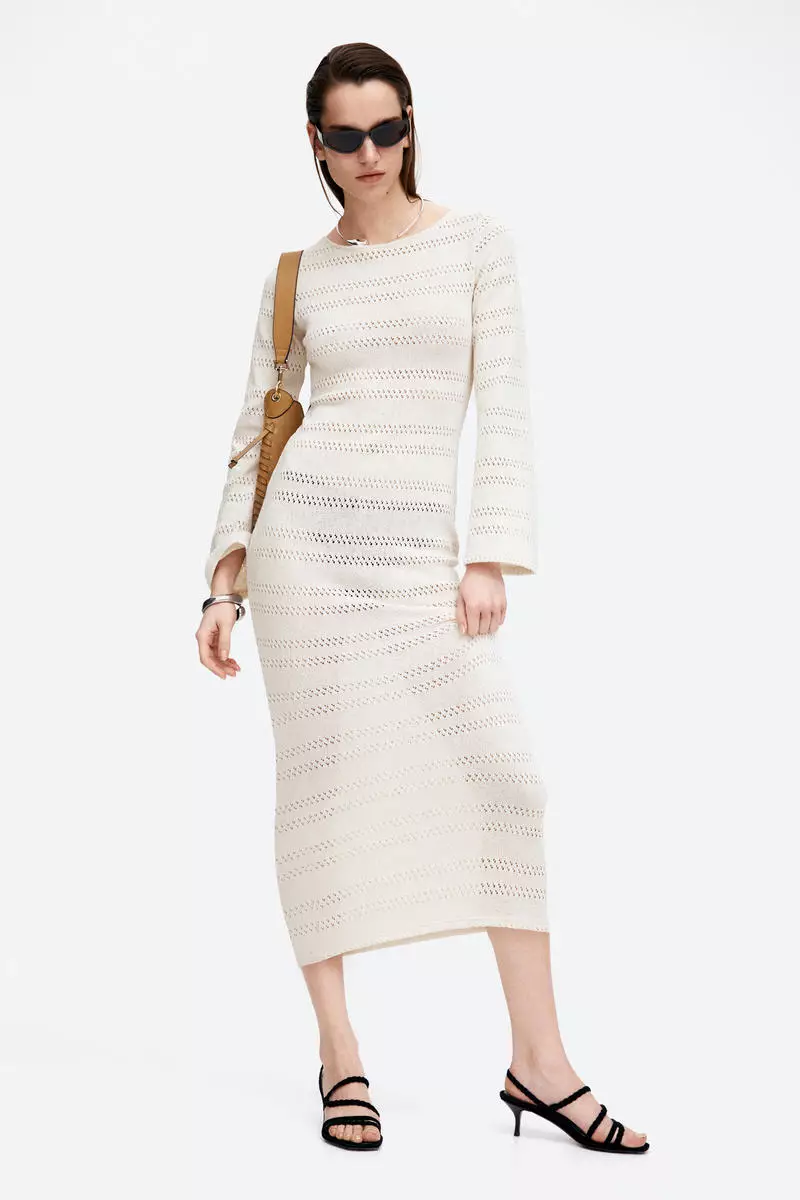 69% OFF Lacing-detail hole-knit dress