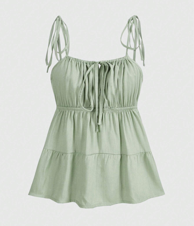 15% OFF ROMWE Fairycore Solid Tie Front Cami Top