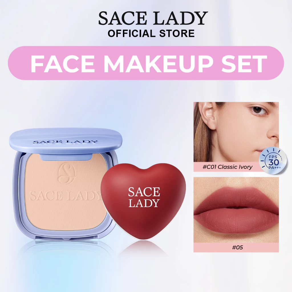 75% OFF SACE LADY Matte Makeup Set Oil Control Flawless Face Powder Transfer-proof Soft Lasting Lip Cream