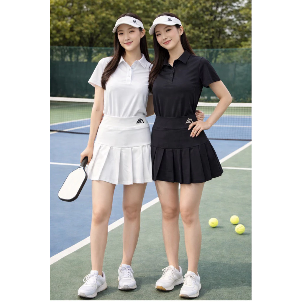 MILIN Pleated Sports Skirt with High Quality Plain Collar T-shirt, Badminton, Tennis, Pickleball, Golf - BML03 Tennis Dress