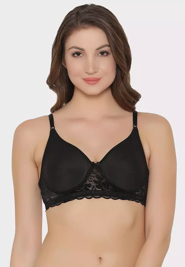80% OFF Clovia Flair Non-Padded Non-Wired Full Coverage Spacer Cup T-shirt Bra in Black - Cotton Rich