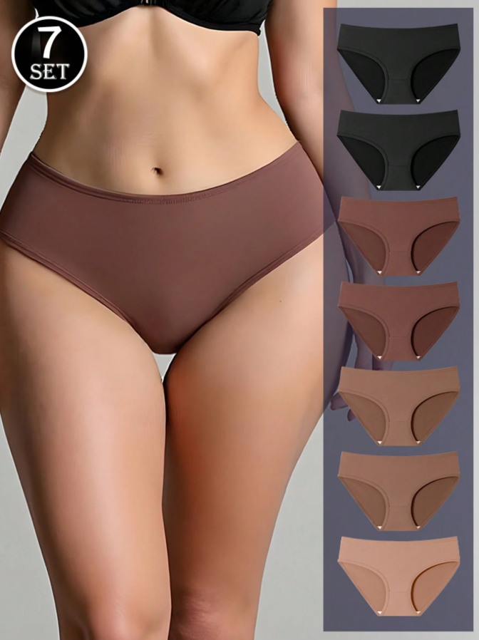 15% OFF 7pcs/Set Casual - Comfortable Minimalist Casual - Sports Casual Home Comfortable Style Solid Color Mid-Waist Women Panties