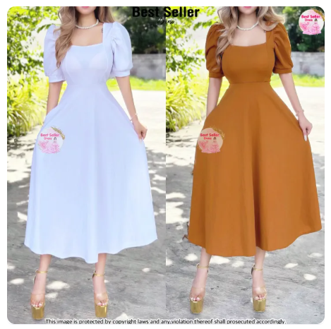 61% OFF BSD BEST SELLER DANICA (S-XL) REGULAR/PLUSSIZE PUFF SLEEVES MIDI DRESS