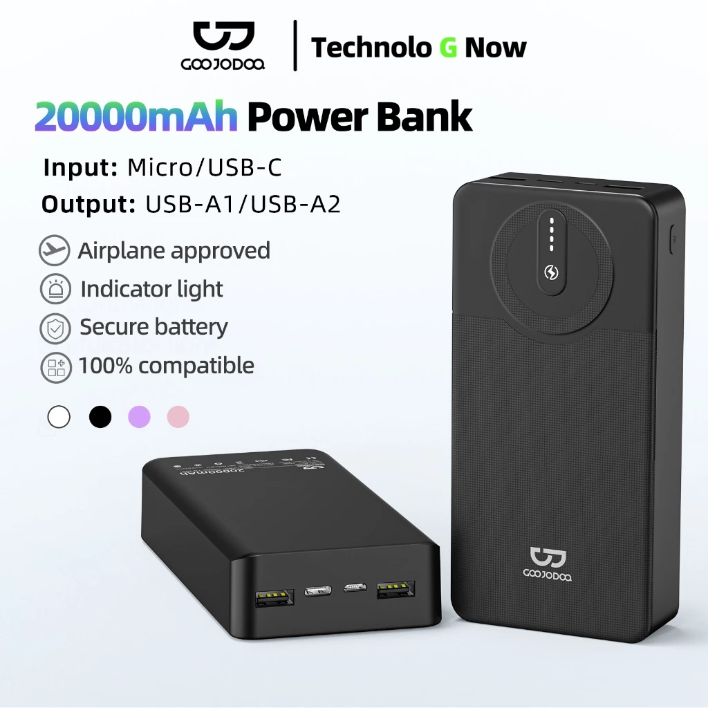 52% OFF GOOJODOQ 20000mAh Wired Powerbank Large Capacity USB Charging Portable Secure Battery LED Light