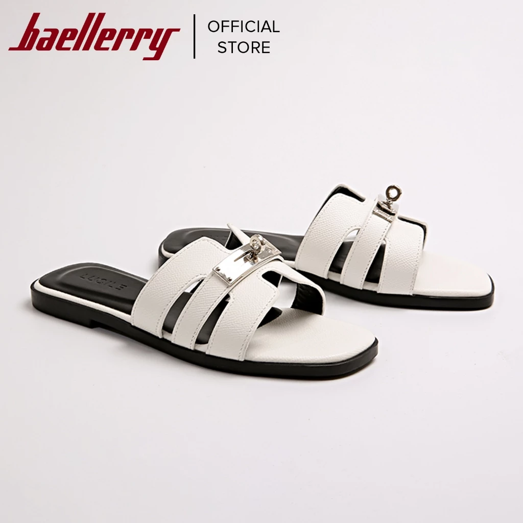 50% OFF Lucile New High Quality Silver Tone Hardware Flat Sandals Slippers Shoes For Women