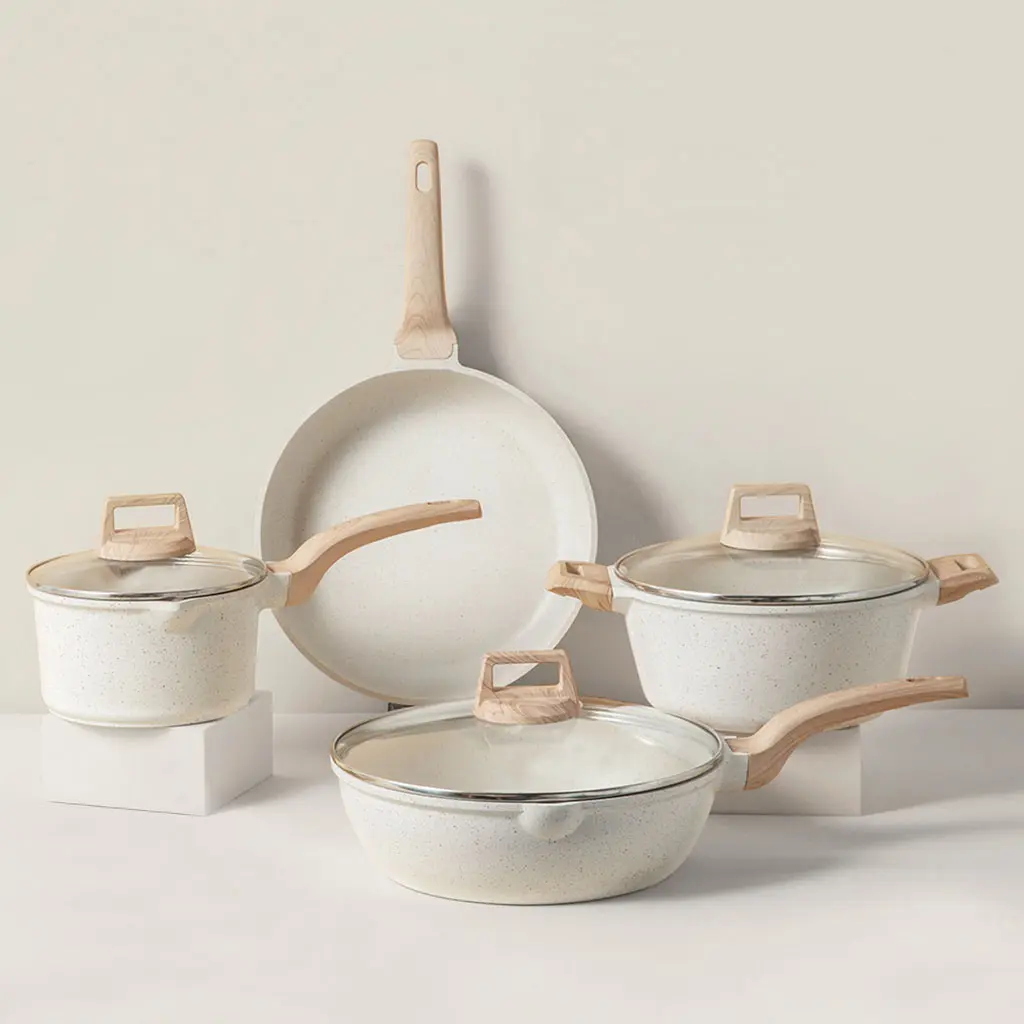 56% OFF Non Stick Granite kitchen cookware set 4 pieces soup pot flat pan milk Pot frying Pan