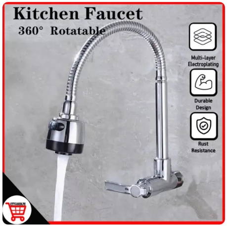39% OFF Kitchen Faucet Sink Wall Mounted Faucet 360°Flexible Single Cold Stainless Steel Wall washing faucet