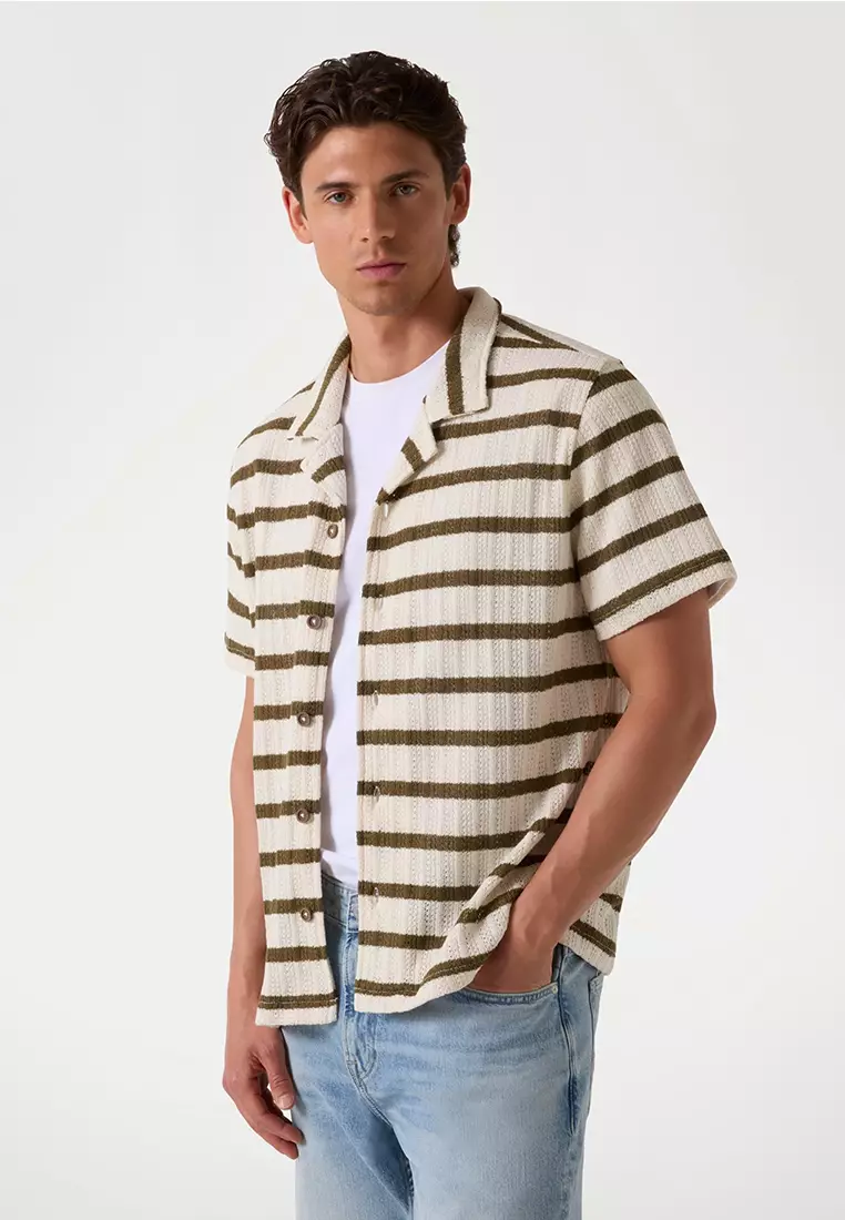 71% OFF Short Sleeves Elon Textured Stripe Shirt
