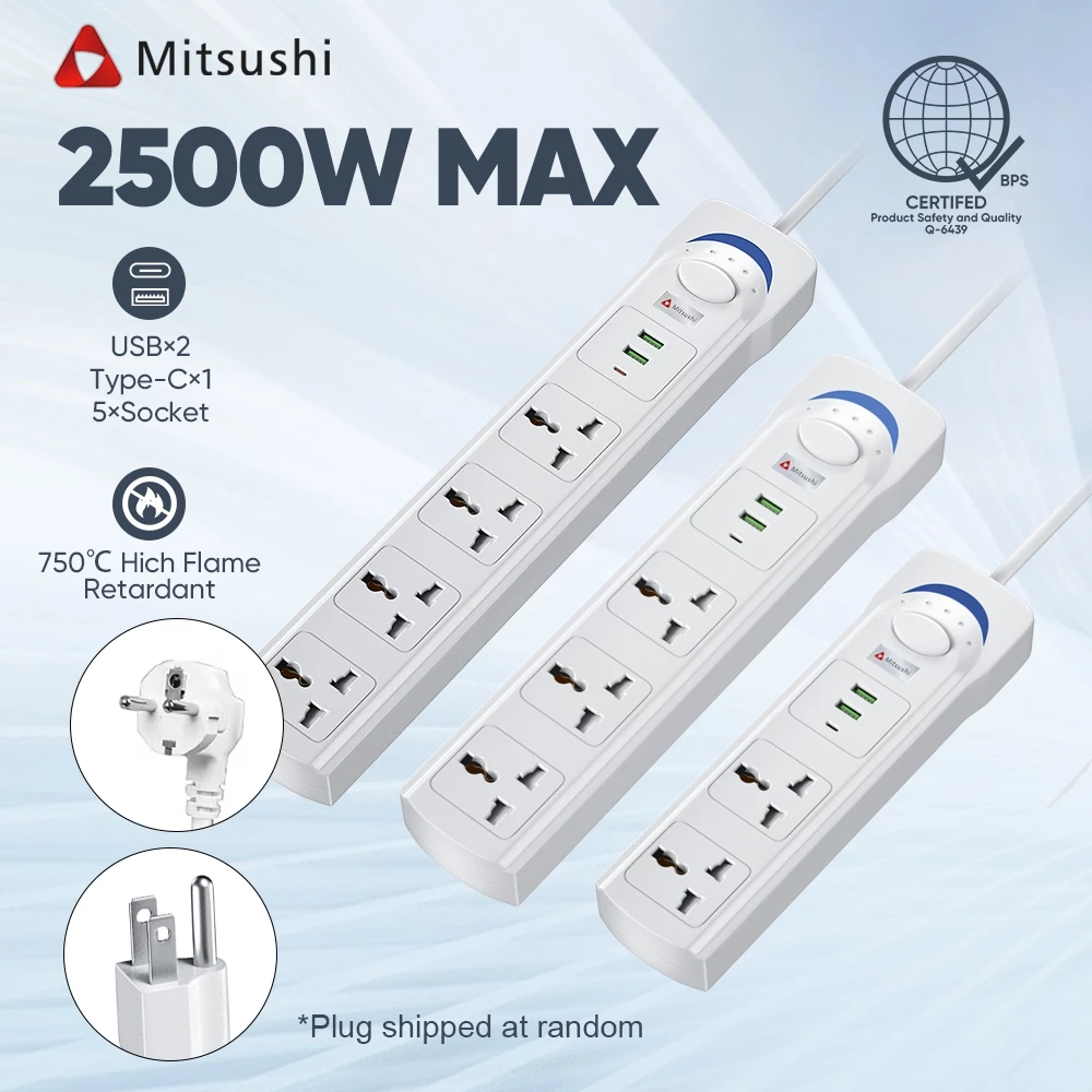 38% OFF Mitsushi Power Extension Outlets Charger Power Strip 2/3/4/5 Sockets 3 USB Ports