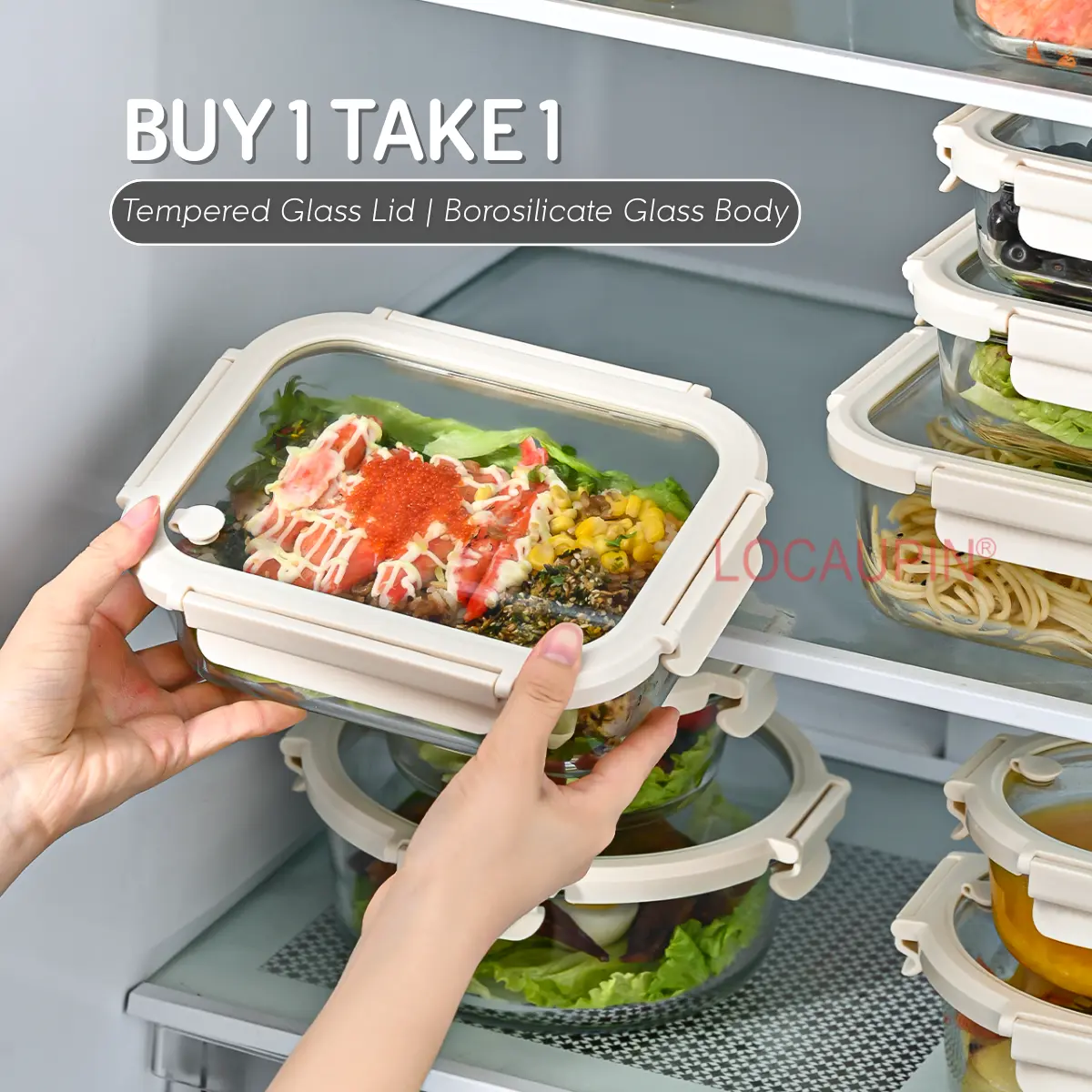 43% OFF Locaupin BUY 1 TAKE 1 Tempered Glass Air Valve Lid Airtight Food Container Microwavable Leakproof Lunch Box Refrigerator and Microwave Safe Food Keeper Kitchen Glassware Leftover and Meal prep Food Storage Tableware