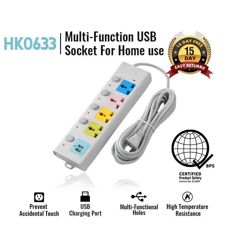 70% OFF Zeus Multi-Function Socket Extension Outlet with 4 Power Socket AND 2 USB Ports 1.8 Meters Long Plug