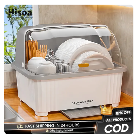 61% OFF Hisoa Dish Rack With Cover Dust-proof Insect-proof Dish Drain Rack Kitchen Storage Organizer Multi-functional Plastic Cutlery Rack