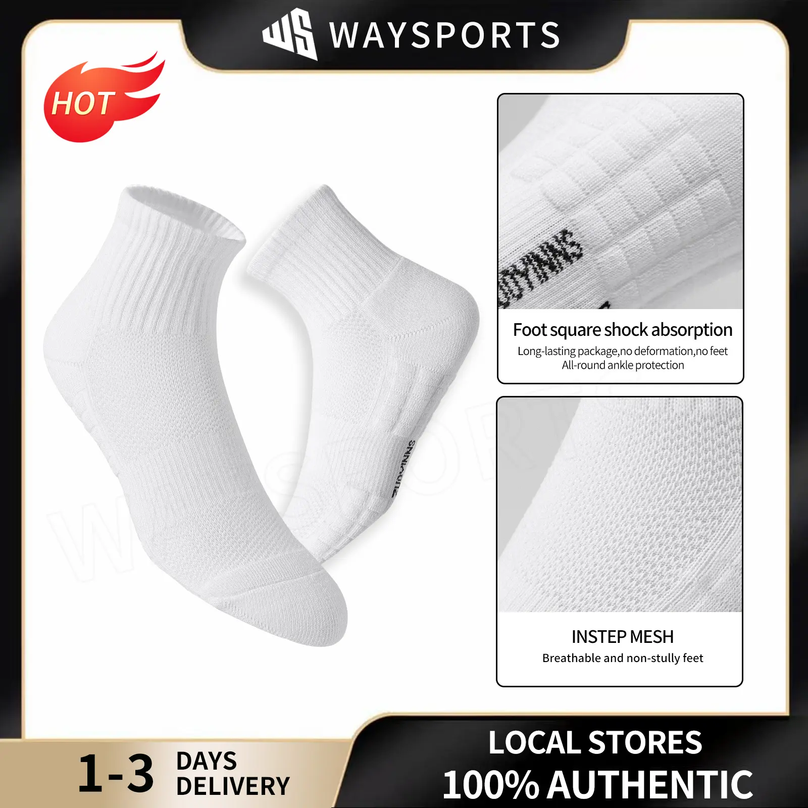 72% OFF WAY-SPORT 2Pairs Plain White Black Socks Lowcut Midcut Hightcut Basketball Socks Running Gym Thickness School Socks Everydays Use Unisex