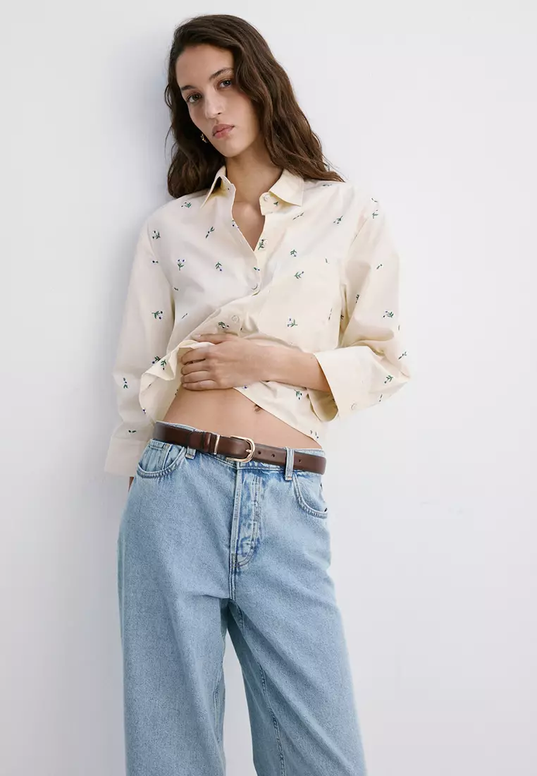 70% OFF Mango Embroidered Cotton Shirt